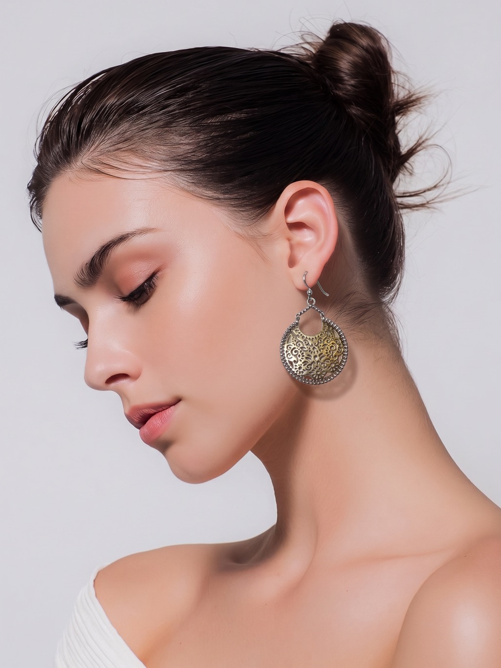 Gold Filigree Double Stranded Long Necklace and Earring Set